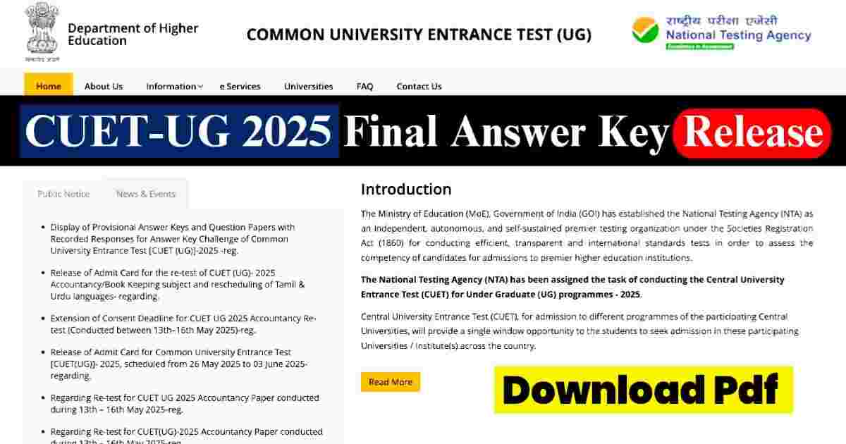 CUET UG 2025 Final Answer Key Released